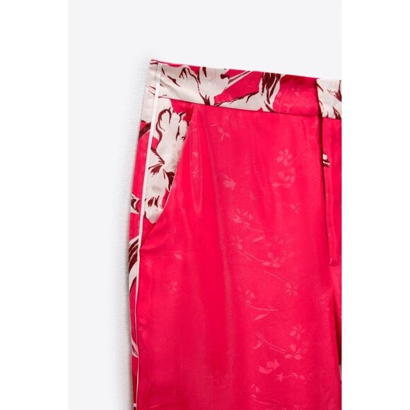 NWOT Zara pink floral print satin effect cropped pants, S - Picture 5 of 7